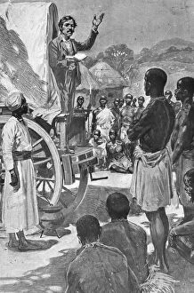 Mosi-oa-Tunya / Victoria Falls Collection: Scottish explorer and missionary David Livingstone preaching from a wagon, Africa, 19th century