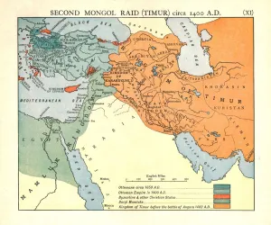 Byzantine Empire Map Prints: Second Mongol Raid (Timur), circa 1450 A. D. c1915. Creator: Emery Walker Ltd