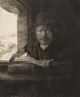 Rembrandt Harmensz Van Rijn Artwork Prints: Self-Portrait Etching at a Window, 1648. 1648. Creator: Rembrandt Harmensz van Rijn
