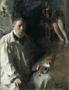 Oil On Canvas Realism Art Prints: Self-portrait with Model