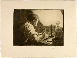 European Art Gallery Collection Prints: Self-Portrait Preparing an Etching, c. 1890. Creator: Henri-Charles Guerard