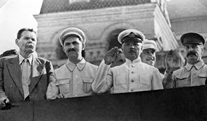 Senior Soviet figures on the tribune of Lenins mausoleum, Red Square, Moscow, USSR, 1931 Senior Soviet figures on the tribune of Lenins mausoleum, Red Square, Moscow, USSR, 1931