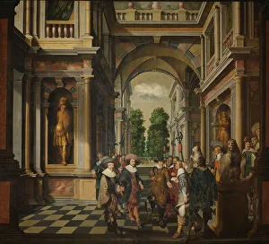 Balcony Design Inspiration Prints: A Seven-Part Decorative Sequence: A Gallery, 1630-1632. Creator: Dirck van Delen