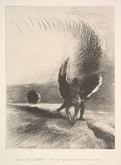 Odilon Redon Lithograph Prints: In the shadow of the wing, the black creature bit, 1891. Creator: Odilon Redon