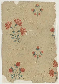 Nineteenth Century Botanical Prints: Sheet with overall dot pattern with bouquets, 19th century. Creator: Anon