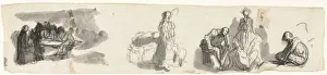Honore Daumier Artist Biography Prints: Sheet of Studies with a Group of Four Figures to the Right, third quarter 1800s. Creator