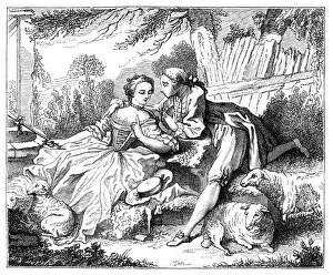 Monochrome Landscape Painting Prints: A Shepherdess, (1885)