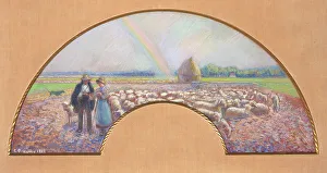 Camille Pissarro Artwork Prints: Shepherds in the Fields with Rainbow, 1885. Creator: Camille Pissarro