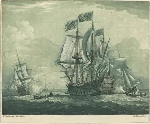Shipping Scene with Man-of-War, 1720s. Creator: Elisha Kirkall Shipping Scene with Man-of-War, 1720s. Creator: Elisha Kirkall