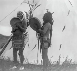 Edward Curtis Print: Dakota Men Playing Hand Drums, c1908