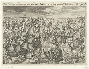 The sinking of the Spanish Armada in 1588, 1601. Artist: Anonymous The sinking of the Spanish Armada in 1588, 1601. Artist: Anonymous