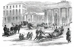 Black And White Winter Images Prints: Sledging in Berlin, 1850. Creator: Unknown
