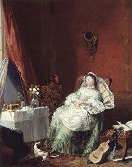 Female Reader Portrait Prints: The sleeping reader. Creator: Ecole Francaise
