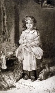 Small Girl Feeding Doves, c1888. Artist: Anna Lea Merritt Small Girl Feeding Doves, c1888. Artist: Anna Lea Merritt