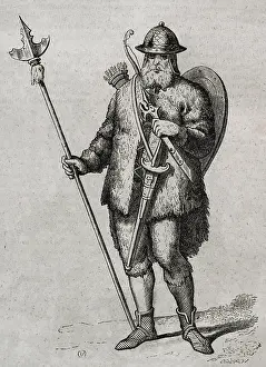 Nineteenth Century Warfare Prints: Soldier of the early Goths, 1852. Creator: Coderch