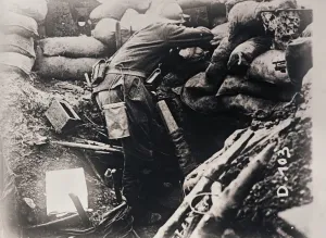 Trench Life During WWI Prints: Soldier in trenches, c1914-c1918