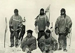 Captain Robert Falcon Scott Prints: At The South Pole, (Bowers pulls the string), January 1912, (1913). Artist: Henry Bowers