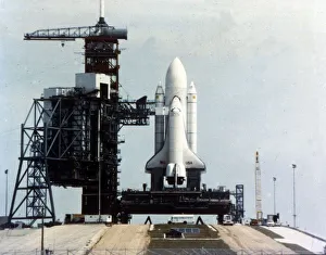 Kennedy Space Center Prints: Space Shuttle Orbiter on launch pad on launch pad
