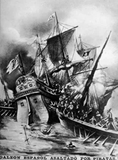 Spanish Galleon assaulted, (17th century ), 1920s Spanish Galleon assaulted, (17th century ), 1920s