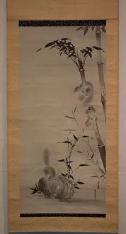 Squirrels on Bamboo and Rock, 19th century. Creator: Kano Osanobu Squirrels on Bamboo and Rock, 19th century. Creator: Kano Osanobu
