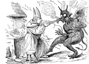 Prints of St Dunstan and the devil, 1826. Born in Glastonbury, Somerset, St Dunstan (c925-988) became Archbishop of Canterbury in 961 Saint Dunstan Prints: Print of St Dunstan and the devil, 1826
