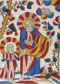 St Joseph and Jesus, his son, walking hand-in-hand, 18th century St Joseph and Jesus, his son, walking hand-in-hand, 18th century