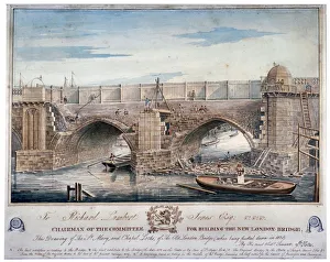 England Geographical Features Prints: St Mary and Chapel Locks being pulled down, London Bridge, 1829