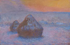 Sunset In The Countryside Prints: Stacks of Wheat (Sunset, Snow Effect), 1890 / 91. Creator: Claude Monet