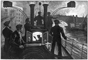 Steam Fire Engine History Prints: Steam fire-engine going to a riverside fire, London fire brigade, 1890. Artist: WB Murray