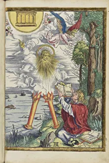 Fine Art Watercolour Prints: The strong angel. John devours the book