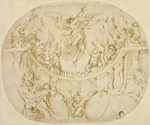 Art Institute Chicago Prints: Study for Allegory of Two Quartieri of Florence, 1563/65. Creator: Giorgio Vasari