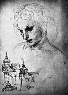 Leonardo Da Vinci Study Prints: Study for the head of St James and an architectural drawing