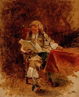 Heritage Oil Paintings USA Prints: Study of a Seated Cavalier Reading, c1870. Creator: Jean Louis Ernest Meissonier