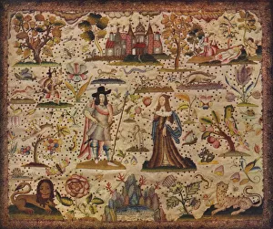 Historical Royal Portraits UK Prints: Stump-work panel: the figures Mars and Venus, c17th century