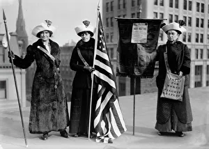 Suffragettes with Flag Print, c1910-1915
