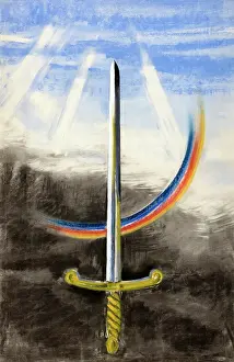 Second World War Illustration Prints: A sword pointing vertically upwards