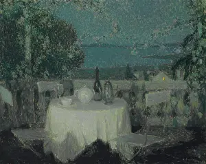 Print of a table set under soft moonlight