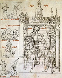 Taking Seville by Ferdinand III The Saint, illustration in the manuscript Geology Taking Seville by Ferdinand III The Saint, illustration in the manuscript Geology