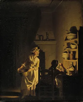 Kitchen Scenes From The Past Prints: Testing Eggs. Interior of a Kitchen