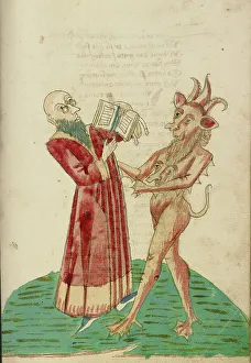 German Illuminated Manuscripts Prints: Theodas with the Book of Magic and the Devil, 1469. Creator: Unknown