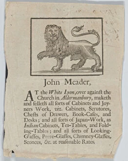 Aldermanbury Collection: Trade Card of John Meader, Cabinets and Joyners Work, ca. 1690-1720. Creator: John Meader