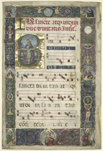 A Print of The Trinity features a large initial B with the Holy Trinity