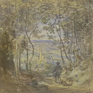 Prints of View from the forest of Eppstein, c1850-1905 Anton Burger Prints: Anton Burger Print: Forest Landscape with Trees and Hills