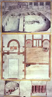 Print of Roman baths at Bath, 1762
