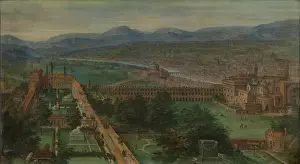 Prints of View of Rome (Belvedere Courtyard), 1589. Found in the Collection of Musées royaux des Beaux-Arts de Belgique, Brussels Vatican City Prints: Print of the Belvedere Courtyard in Rome, 1589
