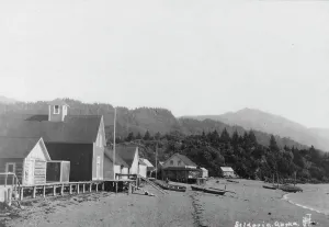 North America Geography Prints: View of town and mountains, between c1900 and c1930. Creator: Unknown