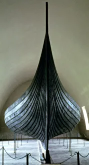 Gokstad Ship Prints: Print of Viking ship in front view, 9th Century