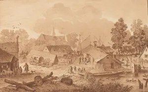 Cornelis Brouwer Print: Village with Pond, c. 1782