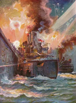 The Vindictive at Zeebrugge, 1918 (1919). Artist: Charles John De Lacy The Vindictive at Zeebrugge, 1918 (1919). Artist: Charles John De Lacy