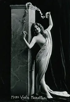 Historical Black And White Portraits Prints: Viola Hamilton, posing in a classical attitude against a square column